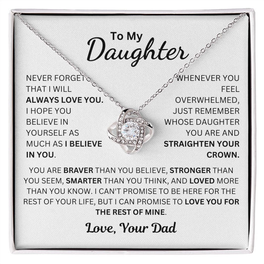 To My Daughter From Dad Love Knot Necklace - 14k or 18k Gold Over Stainless Steel