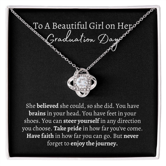 Graduation Day Necklace For Her (Black) - Love Knot 18k Gold Over Sterling Silver 🎓