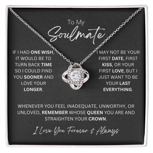 To My Soulmate Necklace - Love Knot Necklace 14k or 18k White Gold with Stainless Steel